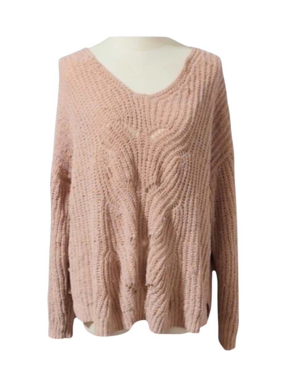 Moral Fiber Dusky Pink Cutout Long Sleeve Sweater With Gold Thread Size 2X